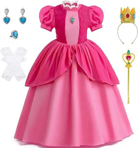 open lace back dress Mario Princess Daisy Costume Fancy Dress Suit Set