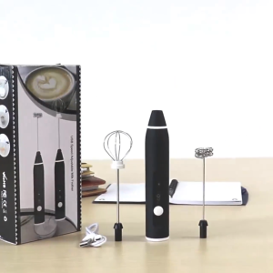 Portable Milk Frother Handheld with 2 Heads Complementary Food Coffee Foam Mixer with USB Rechargeable 3 Speeds Portable Electric Mini Egg Beater