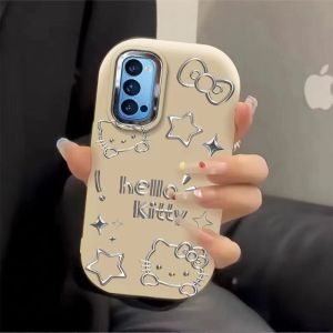 Silver KT Cat Silicone Phone Case for OPPO Reno4 Reno4 pro Cute Womens Style Reno4 SE Cartoon High Aesthetic Minimalist Mobile Phone Cover