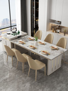 New Luxury Cream Style Island Table Dining Table Integrated Rock Board Multi-Function Mobile Tea Brewing Table Home Modern