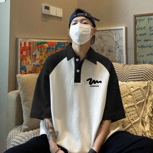 Heavyweight Short Sleeve Polo Shirt Mens Summer American Trendy Loose Casual Color Block Youth Collar T-Shirt Upper Body