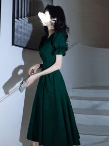 PAIBOLI | Váy dạ hội màu xanh lá cây đậm cỡ lớn cho nữ Váy dự tiệc thường ngày sang trọng thanh lịch mùa hè 2024 Váy dài tay ngắn