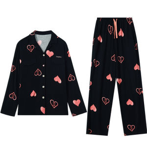 Hodo | Lightweight Long Sleeve Sleepwear Set For Women Spring Autumn Winter Comfortable Home Clothes Short Sleeve Short Pants Heart Pattern