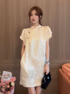 Elegant Short Sleeve White Dress New Chinese Style National Trend High End Premium Feel Womens Summer Fashion Ladylike Dress