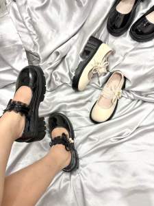 Giày mary quai Ren đế có viền rãnh cao 5cm da bóng mã MR80