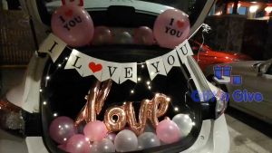 Sun Bear Car Boot Trunk Surprise Happy Birthday Love Balloons LED Lights Decoration Party Balloon Set Romantic Valentines Day Marriage Anniversary
