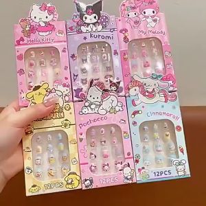 12pcs/Set Sanrio Three-Dimensional Wearable Nails Kawaii Kuromi Handmade Removable Nails Fake Nails