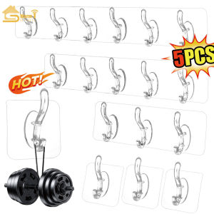 5PCS 3/5/6 Row Transparent Perforated Hooks Multi Functional Bathroom Kitchen Seamless Adhesive Hook Wall Self-adhesive Clothes and Hat Hooks【Warm Homie】