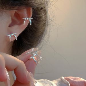 Sugar Ballet Style Butterfly Knot Earrings Women Simple Cold Style Personality Unique No Piercing Bone Clip on Fashion Jewelry