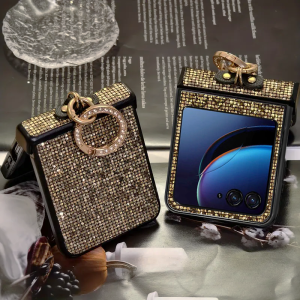 Glitter Faux Diamond-Plated Ring Buckle Phone Case For Moto Razr 50 60 70 Ultra 2025 2026 + 2024 Shiny 3-pieces Hard PC Cover
