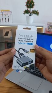 KONEKTOR TYPE-C TO HDMI WITH PORT CHARGER TYPE C | CONVERTER TYPE-C TO HDMI TO VGA + PORT USB 3.0 4 IN 1