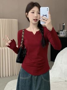 plus Size Womens Loose Long Sleeve V-Neck T-Shirt Autumn Fashion Slimming Base Shirt Casual Commute Style Cotton Blend
