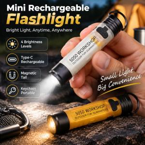 Pocket Mini Flashlight Rechargeable Keychain Flashlight Small Camping Light Magnetic Flashlight Type C Rechargeable Emergency Light Portable Mini Flashlight Long Lasting 4 Brightness Levels