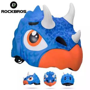 ROCKBROS Cycling Bicycle Helmet Child Cartoon Mtb Road Bike Helmet Safety Kids Toddler Pulley Dinosaur Boys Girls Bicycle Helmet
