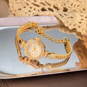 Fashionable Quartz Watch with Embedded Diamond Flower Simple Chain Lobster Clasp Ladies' Stylish Versatile Bracelet