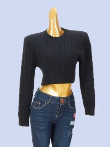 Cable-Knit Pullover Knitwear Womens Autumn and Winter High Waist Short round Neck Loose Sweater Easiest for Match Long Sleeves Bottoming Shirt Tops