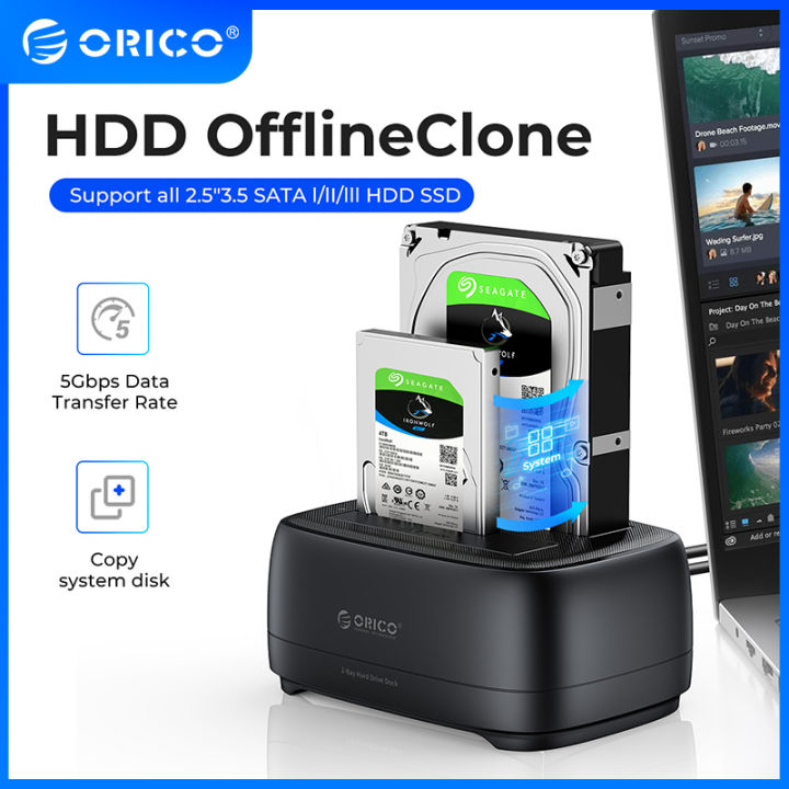 ORICO USB 3.0 to SATA Dual-Bay External Hard Drive Docking Station with Offline Clone Function for 2.5 & 3.5 Inch HDD SSD SATA (SATA I/II/III)