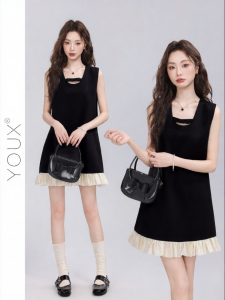 YOUXIANG | Đầm A-line Không T Tay Màu Đen Vintage Mềm