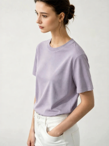 AMII | Summer New Casual Round Neck Ribbed Cotton T-Shirt