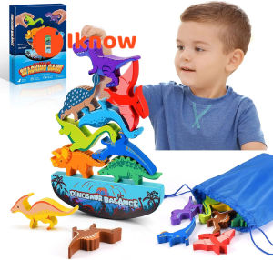Dinosaur Toys for Kids 3-5: Wooden Stacking Montessori Toys for 3 4 5 6 7 8 Year Old Boys Girls Balance Competition Game for Family Birthday Gifts for Kids Ages 4-8 (Classic Version)