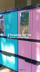 Lemari Plastik 4 Susun Tingkat Jumbo Rak Baju Pakaian Gantung Kaca Cermin Full Kunci Excel Portable Serbaguna Multifungsi Murah Kokoh Awet AP