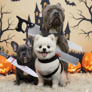 ชุดฮาโลวีนหมาแมว ชุดฮาโลวีนหมาใหญ่ คอสตูมสุนัขแฟนซี คอสเพลย์สยองขวัญ พร็อพมีดปลอม ขวาน เลื่อย Halloween Pet Costume