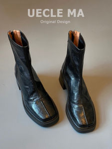 MASHUJIA | Leather Square Toe Retro Chelsea Ankle Boots