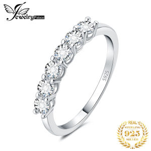 JewelryPalace Moissanite GRA D Color 0.6ct S925 Sterling Silver Engagement 6 Stone Ring for Women Wedding Band Luxury Fine Jewelry 100% Passed The Diamond Selector