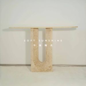 Elegant Natural Cave Marble Corridor Entrance Table Artistic Style Customizable European Design Living Room Display Desk