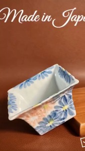 [Hàng Hiếm Japan 100% New] Chén Chấm Vuông Họa Tiết Kiku Miệng Loe