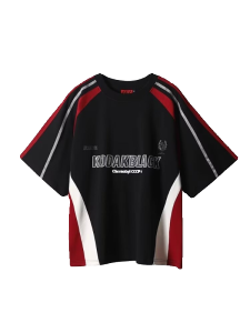 American High Street Retro Heavy Weight Black and Red Color Matching Racing Elements Summer Male and Female Trendy Brand Couple Motorcycle Short Sleeve T-shirt