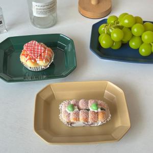 Japanese Style Ceramic Dinnerware Square Green Salad Plate Dessert Dish Rectangular Sushi Plate Adult Use Matte Finish Dish