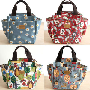 Waterproof Oil Resistant Oxford Cloth Bento Box Bag Side Pocket Zipper Handbag Durable Fabric Carrier for Lunch Time