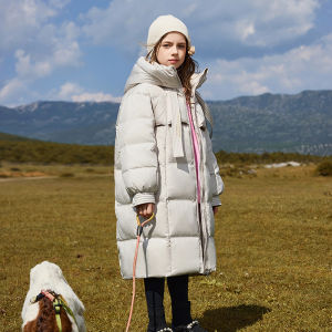 Girls White Duck down Jacket Mid-Length 14 Years Old Childrens Winter Clothes Korean Style Loose Fit Polyester Fiber