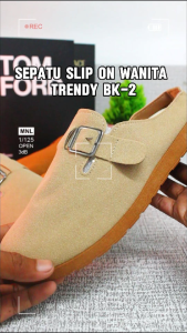 RUIMO Slip-On BK-2 Wanita Nubuck Sintetis Polos Kulit Premium - Sepatu Santai Tan Suede