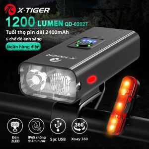 Bộ Đèn LED Xe Đạp Có Thể Sạc Lại Bằng USB Chống Mưa X-TIGER Với Đèn Pha Và Đèn Đuôi - Đèn Pin Dự Phòng Di Động Siêu Sáng Để Đi Xe Đạp