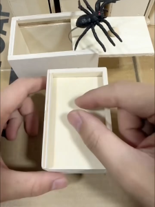 Jumping Spider Wooden Box Prank Toy April Fools Day Surprise Joke Gift Scary Shock Trick Prop for Kids Adults