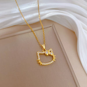 Elegant Titanium Steel Bow Cat Pendant Necklace for Women Luxury Choker Chain Versatile Fashion Accessory