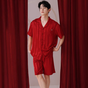 MiiOW | ชุดนอนผ้าไหมน้ำแข็งสำหรับผู้ชาย MiiOW ฤดูร้อน 2025 ชุดนอนแขนสั้นบาง กางเกงขาสั้น สวมใส่สบาย ระบายอากาศได้ดี