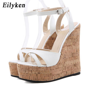 Eilyken Summer White Womens High Heels Hollow Out Sandals Platform Buckle Wedges Front Open Toe Ladies Shoes