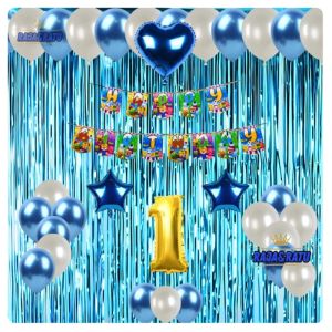 Paket Set Dekorasi Ulang Tahun Anak-anak Dekorasi Pororo Balon Metalik Putih Birumuda