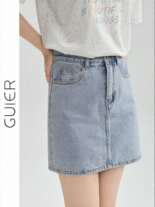 High Waist A-Line Mini Skirt Womens Denim Half-length Skirts Summer New Arrival Vintage Washed Short Skirts by Guier