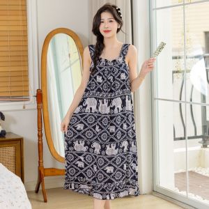 Summer K-style Plus Size Loose Slip Nightdress Womens Dress Artificial Cotton Nightdress Maternity Dress Chubby Girl Pure Cotton Pajamas