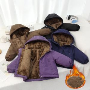 Boys Girls Down Jackets Children Thick Plush Coats Padded Hooded Outerwear For Kids Fashion Teenager Lambwool Snow Outerwear