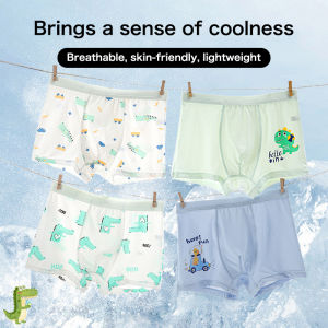 KUCHAR 4PCS/LOT Boys Underwear Breathable Mesh Ice Silk Cartoon Printed Teenager Boy Boxer Shorts Boys Panties for 2-12 Years Old Kids Panty