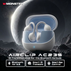 Monster | Monster AirClip AC235 AI Translator Ear Clip Earbuds HiFi Stereo Bluetooth 6.0 Headphone TWS Wireless Sport Earphone with APP