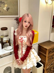 Váy Ngắn Tay Mùa Hè Cho Nữ Kiểu Pháp Mềm Mại Họa Tiết Hoa Váy Và Áo Len Cardigan Bộ Sưu Tập Mới 2025 Váy Công Chúa