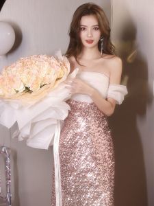 ชุดราตรีไหล่เดียว ชุดเสื้อผ้าทำงาน ชุดราตรี ชุดเจ้าสาว ชุดราตรีสุดหรู ชุดแฟชั่นฤดูใบไม้ร่วง ชุดราตรีเอวกลาง ชุดราตรีแขนสั้น