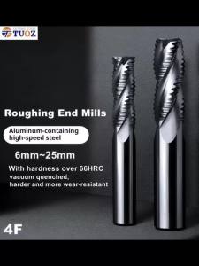 TUOZ HSS Cutting Rough End Milling 4 Flute 6 8 10 12 16 18 20mm Carbide Tool White Steel Aluminum Brass Stainless Steel Cutter