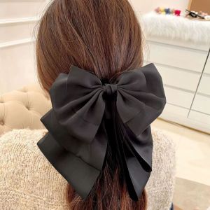 1/2pcs Large Black Red Satin Bow Hair Clip for Woman Retro Ponytail Clip Hair Claw Fashionable Decorative Hair Accessory